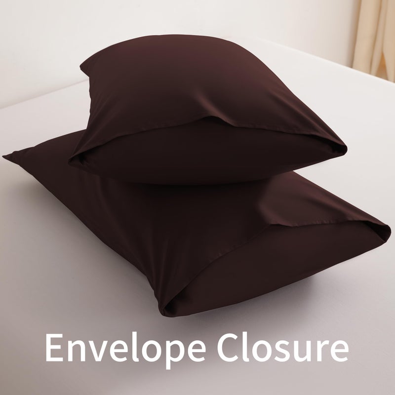 BEDSUM Microfiber Standard Pillowcases Set of 2, Soft Wrinkle Resistant and Easy Care Pillow Cases with Envelope Closure for Kids, 20x26 inches, Dark Brown - Image 3